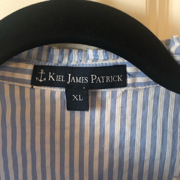 Kiel James Patrick Sleeveless Blue Striped Oxford Top Ruffle - Picture 2 of 3